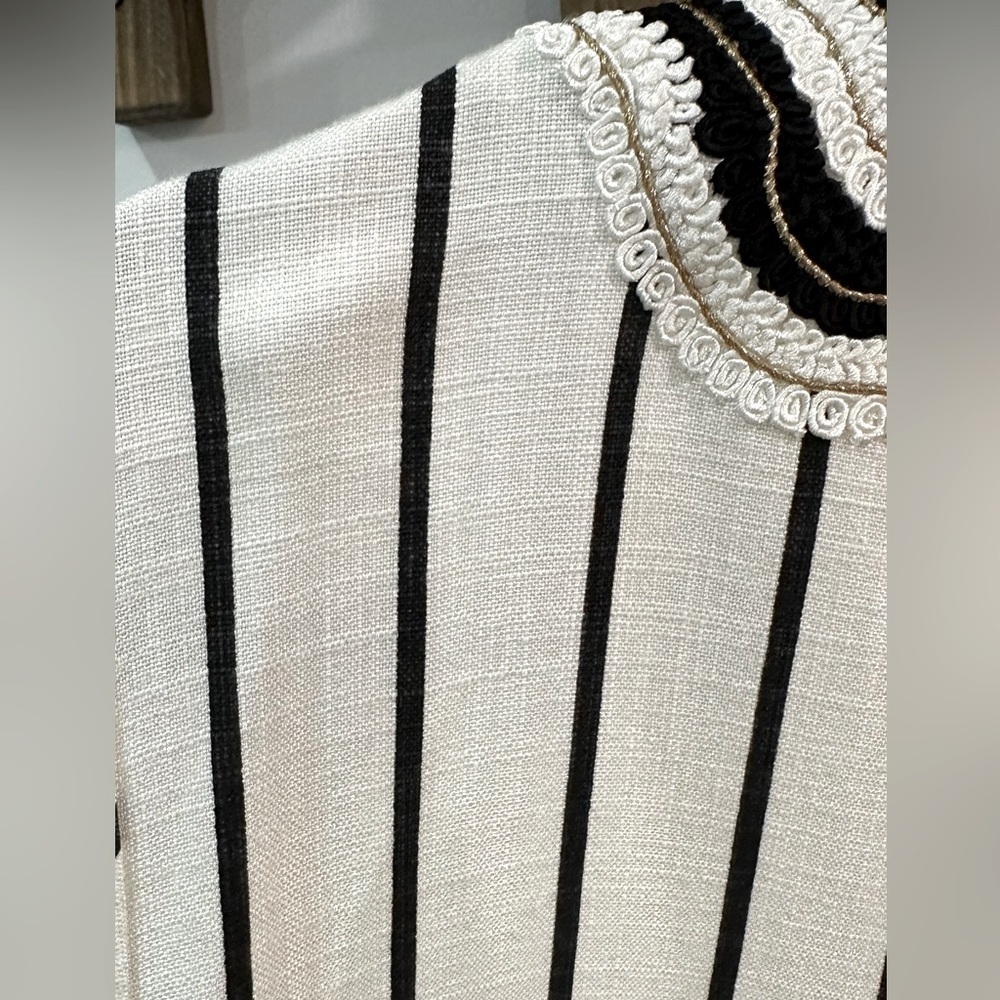 NWT Tory Burch Ivory Black Filipa Rayon Slub Stripe Tunic 4 - Picture 8 of 14